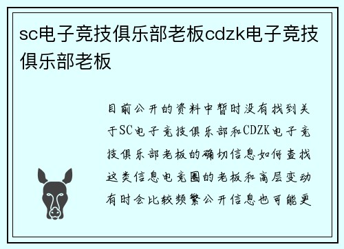 sc电子竞技俱乐部老板cdzk电子竞技俱乐部老板